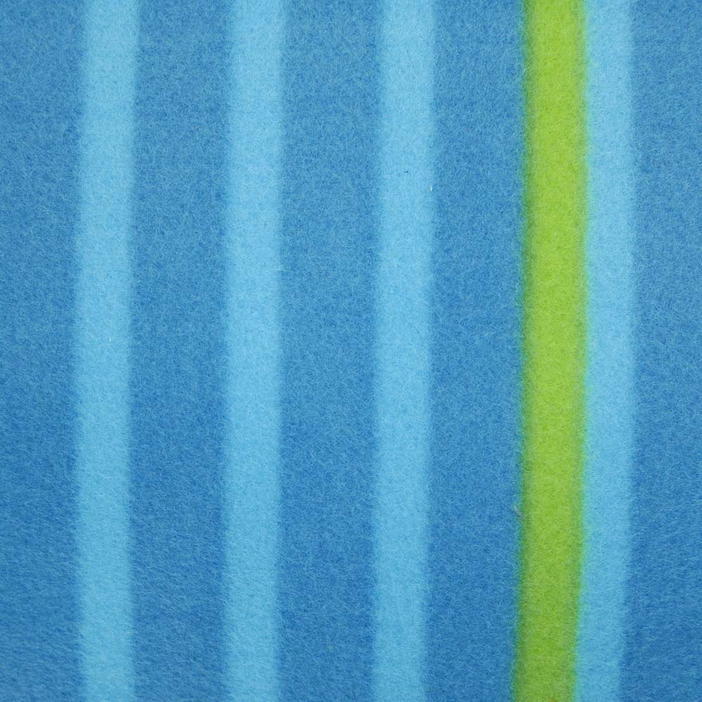 Close up view of blue and green striped large picnic rug