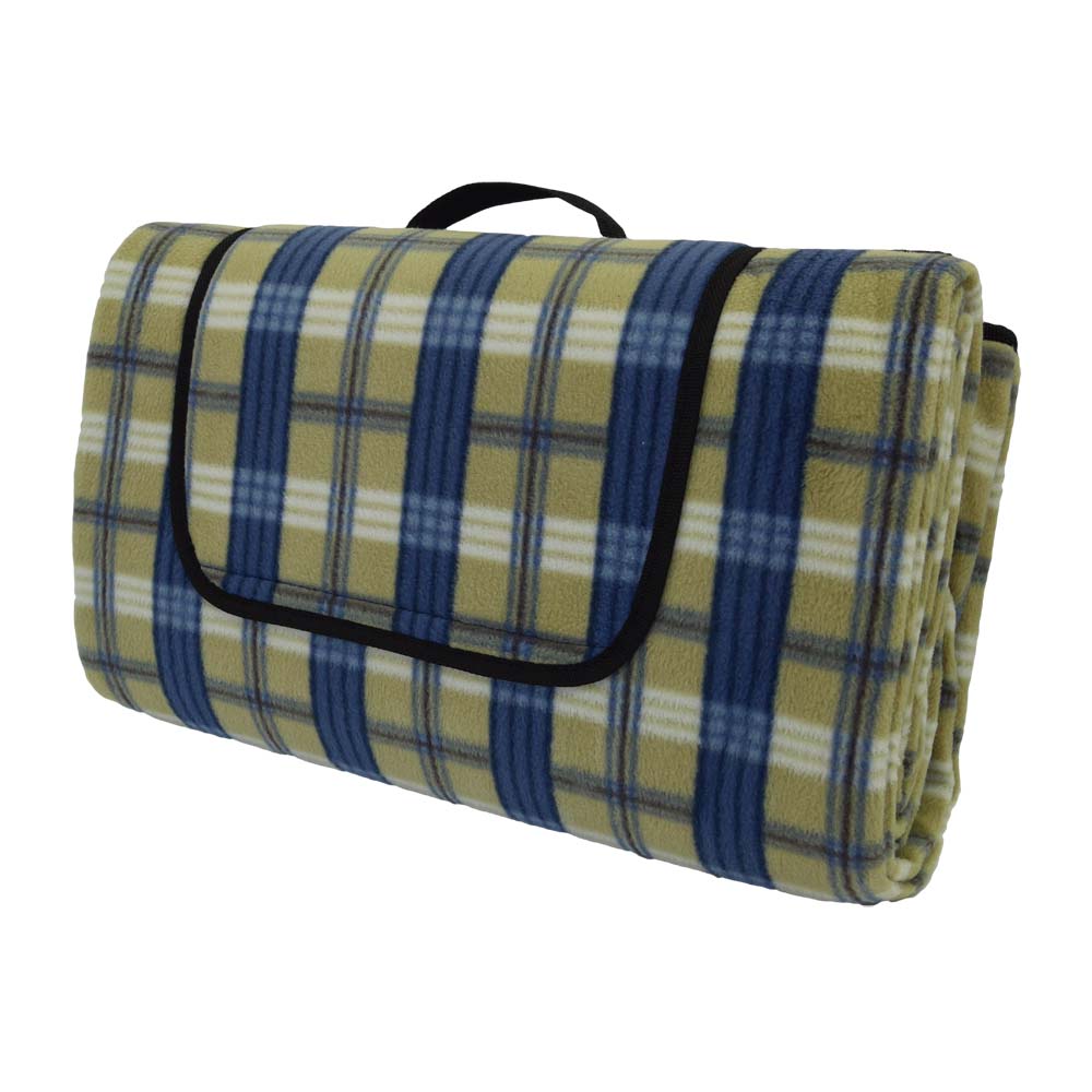 Brown and blue tartan extra large picnic blanket