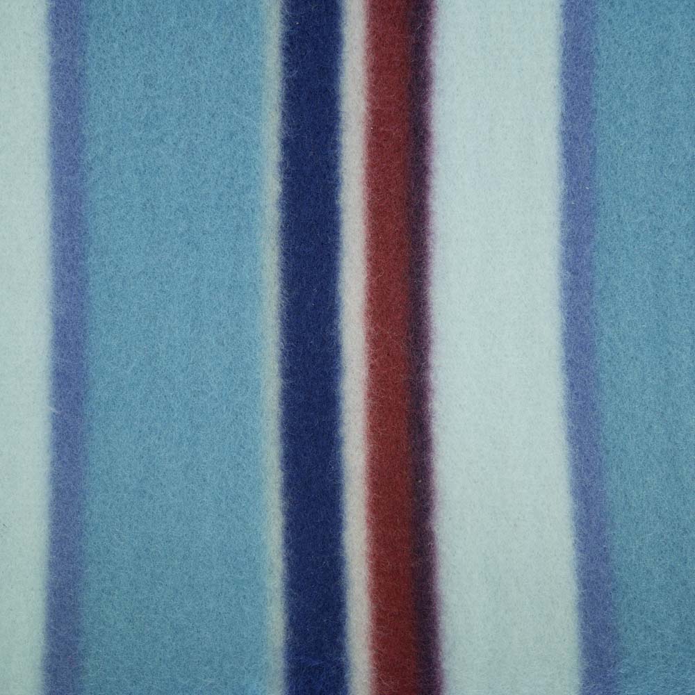 Close up of blue and red striped picnic blanket