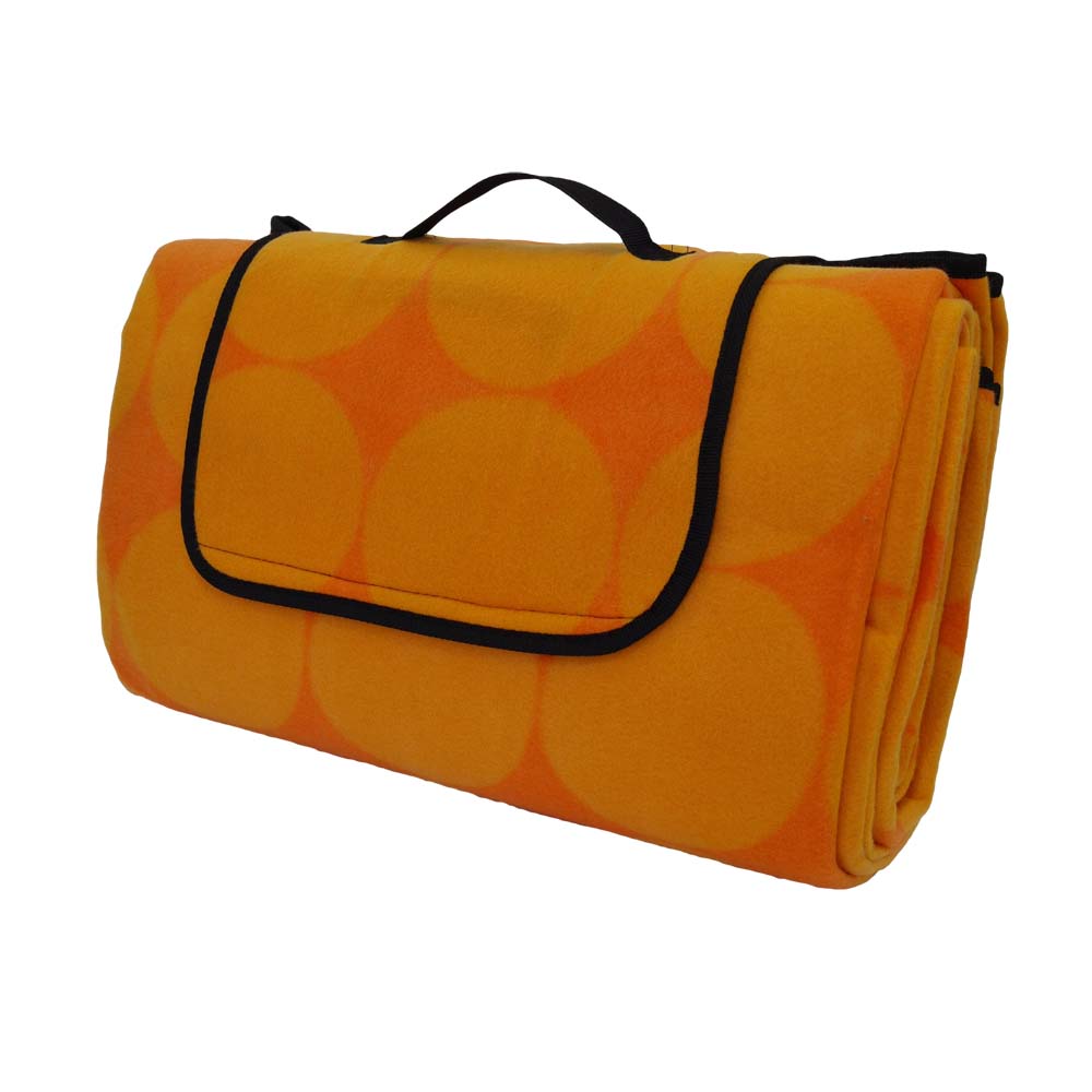 Orange patterned large picnic blanket with carry handle