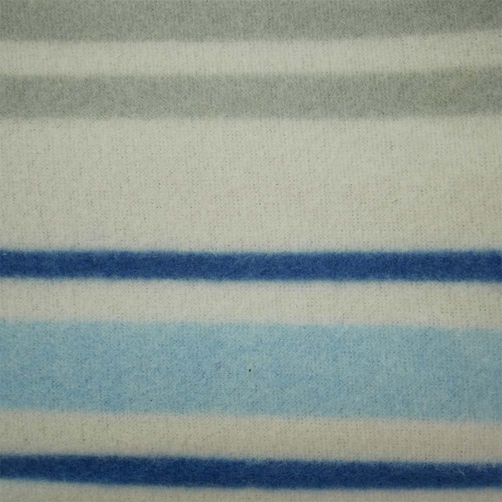 Close up of the blue and white striped picnic blanket