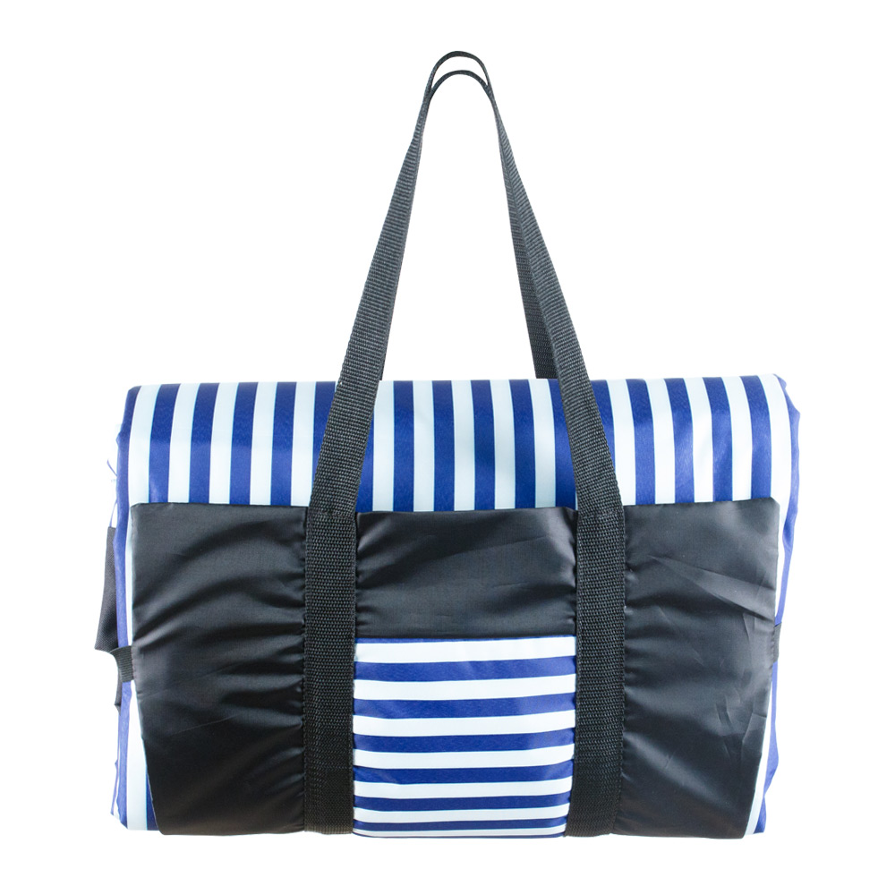 Picnic Rug in a White and Blue Stripes Bag