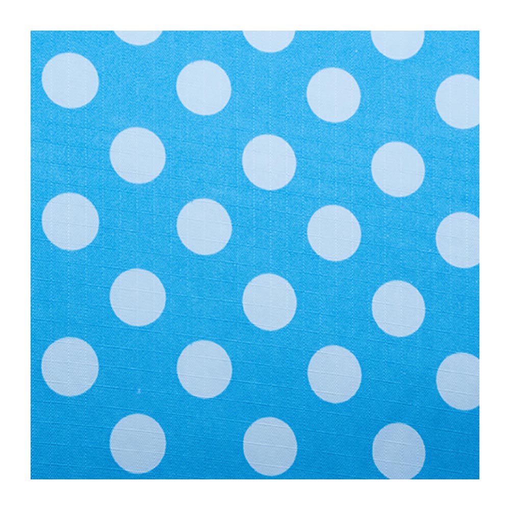 blue and white polka dots in carry bag